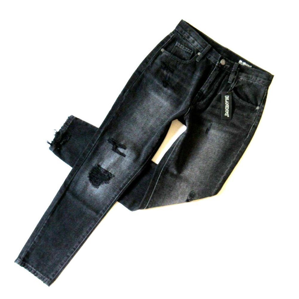 NWT Blank NYC Rivington in Interstellar Black Destroyed High Rise Taper Jeans 26